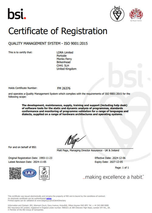 BSI Certificate of Registration ISO 9001